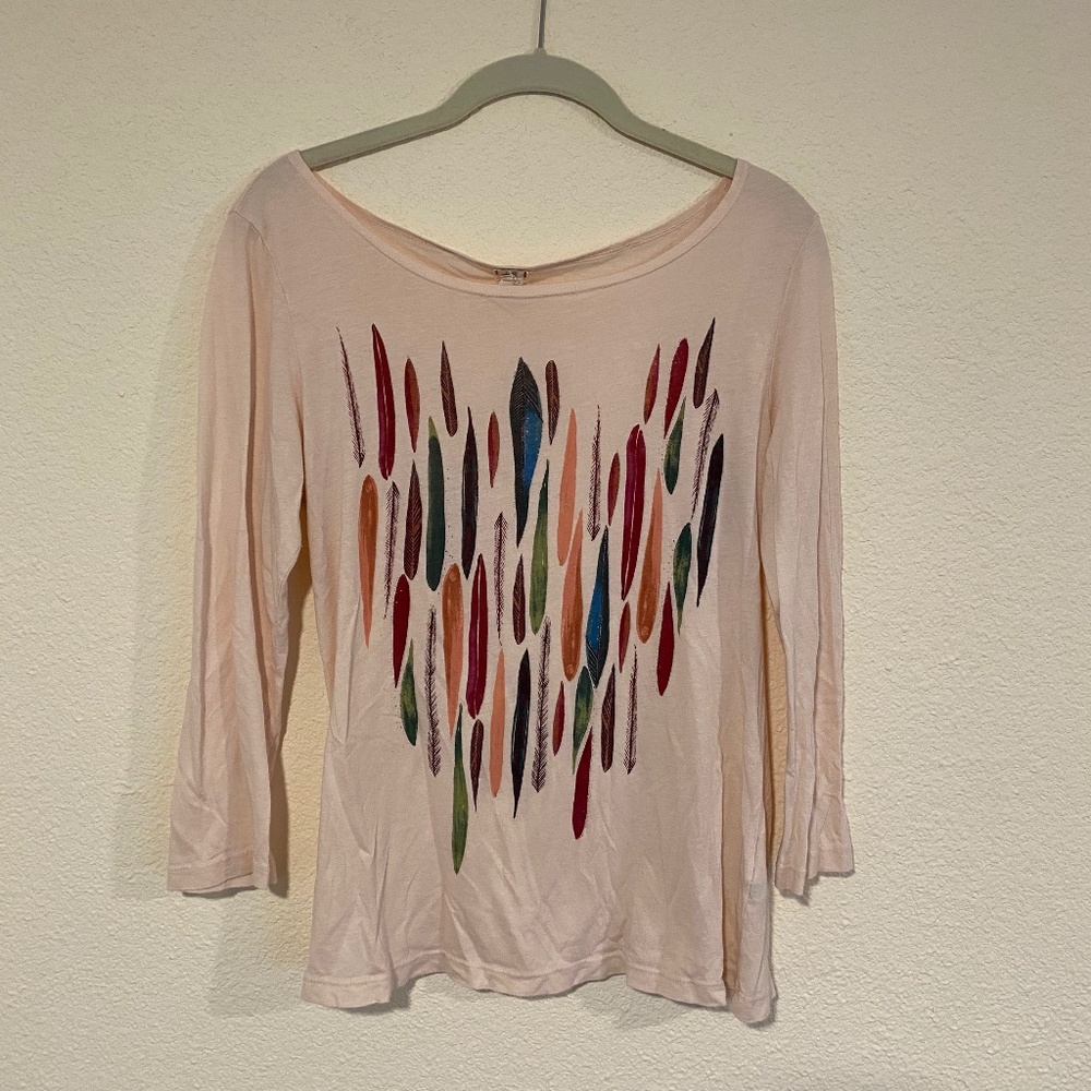 Anthropologie T.La Multicolor Feather Graphic Tee